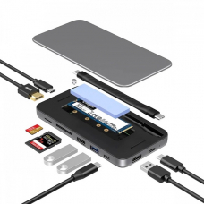 USB-хаб кардрідер та кишеня MISSION Type-C 9 в 1 Aluminum зі слотом для жорстких дисків SSD M.2 NVMe та NGFF Space Grey (MC15)