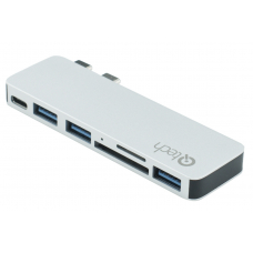 USB-хаб Qitech Aluminum Mini Type-C + Type-A + MicroSD + SD адаптер, перехідник для Macbook Pro и Air Silver