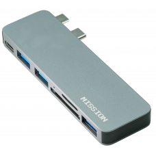 USB C хаб MISSION Aluminum Mini Type C + Type-A + MicroSD + SD адаптер, перехідник для Macbook Pro и Air Space Gray