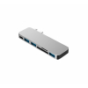 USB-хаб Qitech Aluminum Mini Type-C + Type-A + MicroSD + SD адаптер, перехідник для Macbook Pro и Air Silver